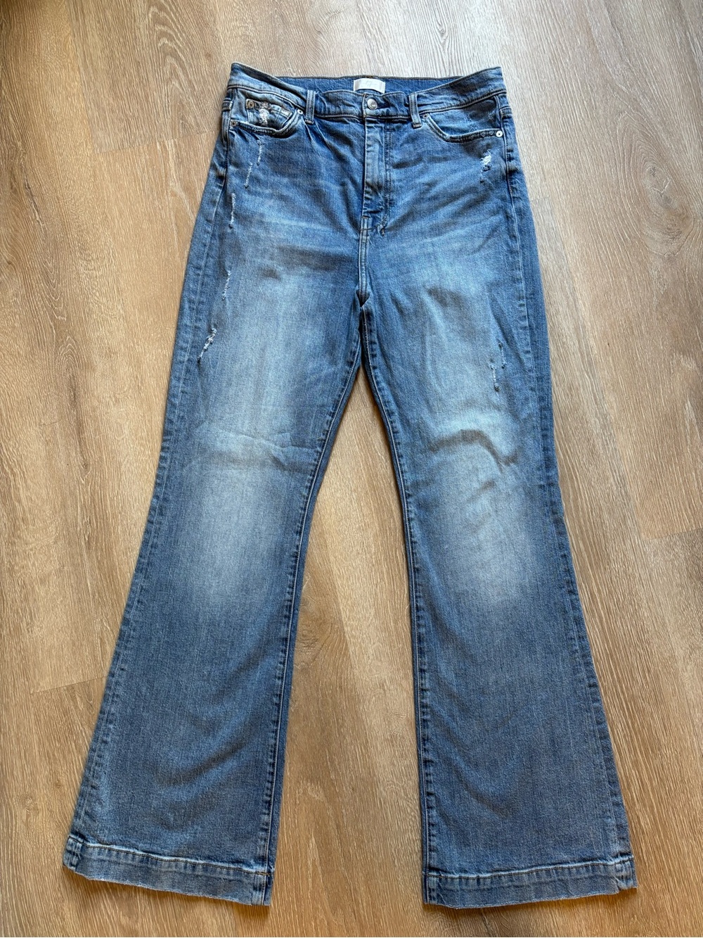 7 For All Mankind Dojo Ultra High Rise Wide Leg Women's Blue Denim Jeans size 32